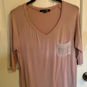 Forever 21 Blush Pink V-Neck Tee Sequin Pocket Size M